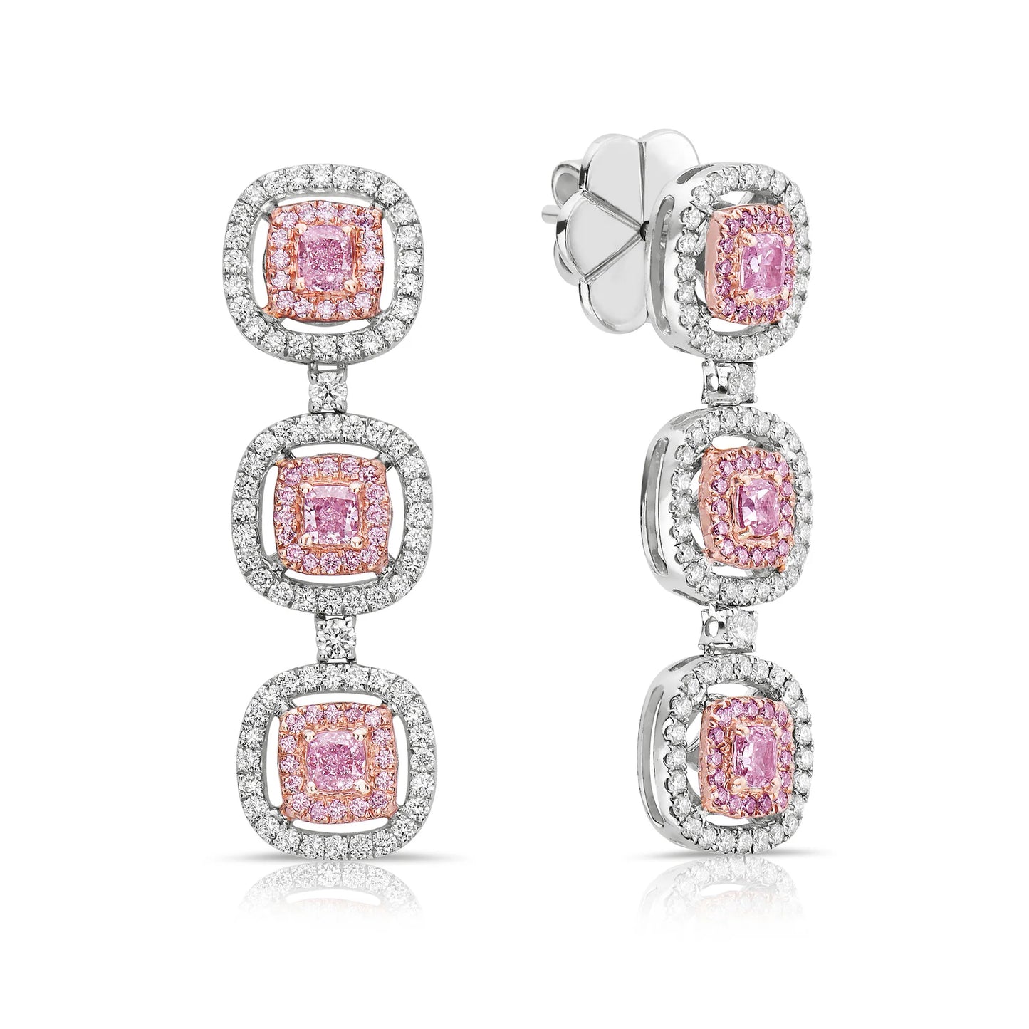 PINK DIAMOND DROP HALO EARRINGS
