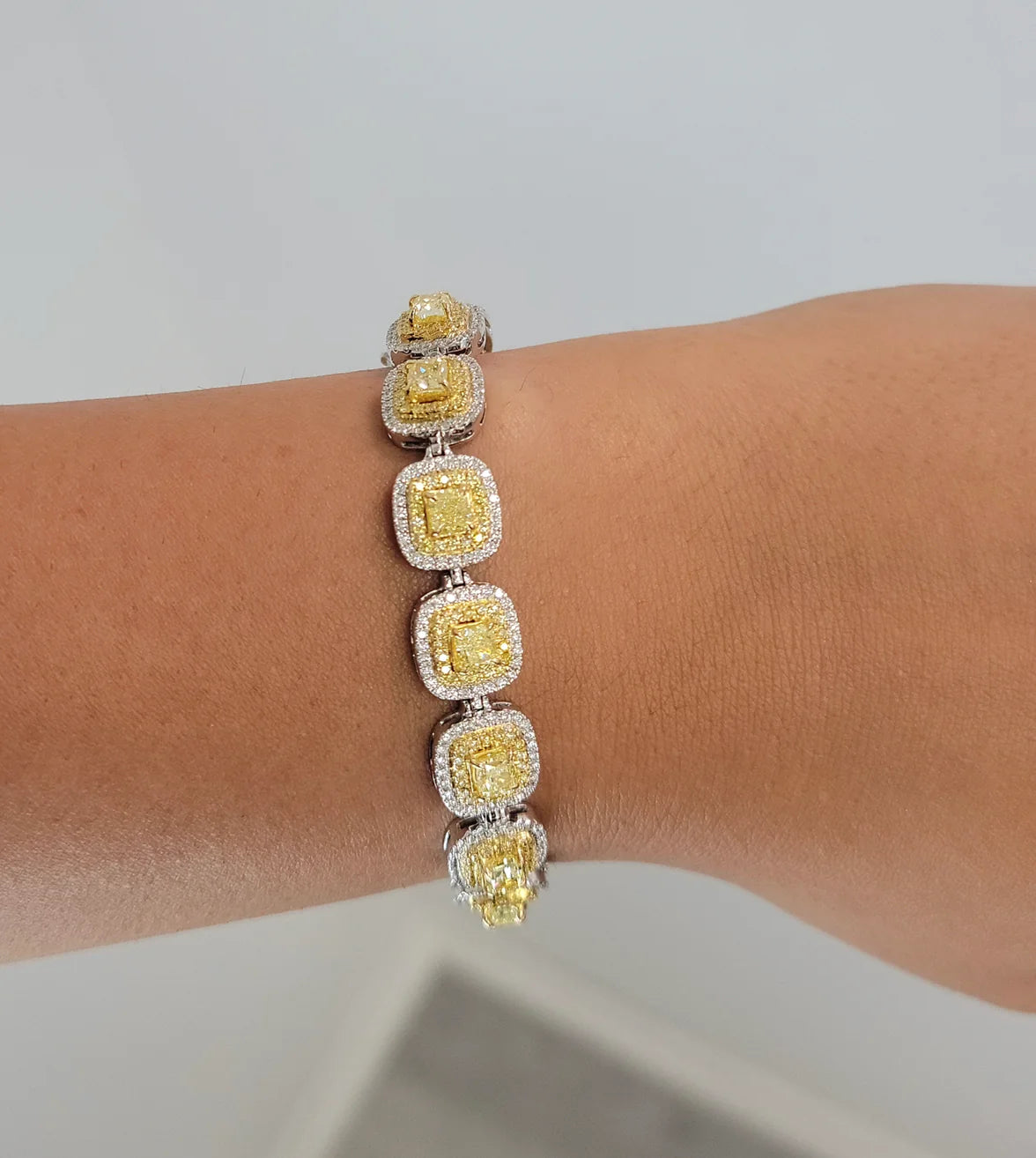 FANCY YELLOW CUSHION DOUBLE HALO BRACELET