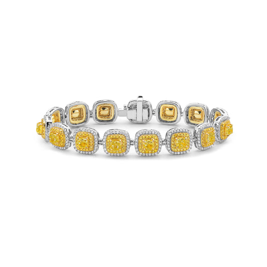 FANCY YELLOW CUSHION DOUBLE HALO BRACELET