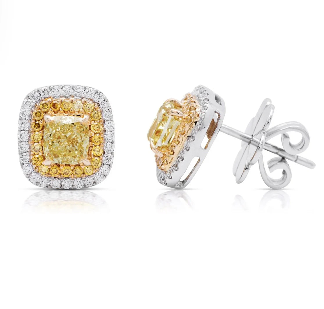 YELLOW CUSHION DOUBLE HALO EARRINGS
