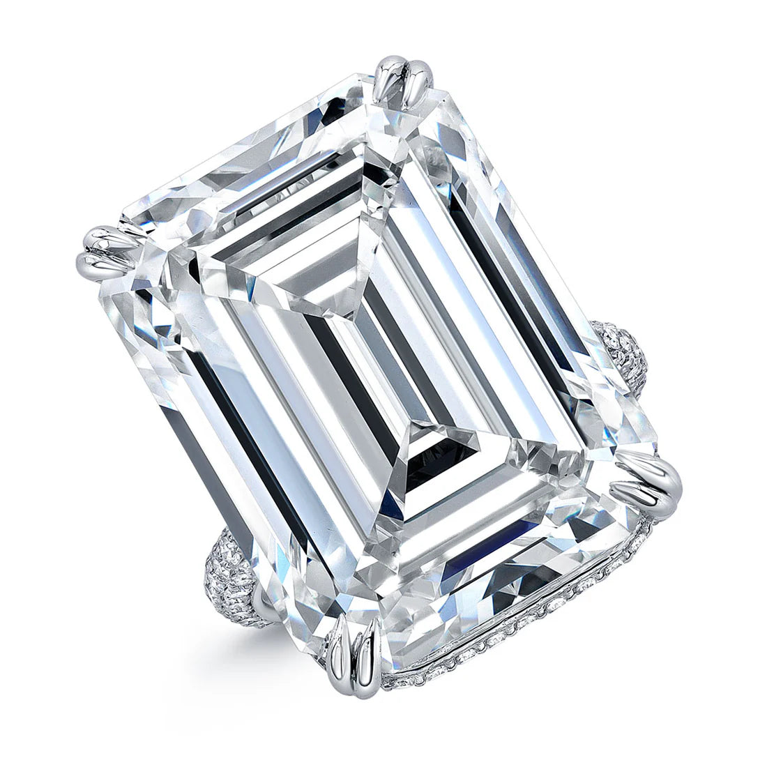 37.69 Carat Platinum Emerald Cut Ring with Pavé Band