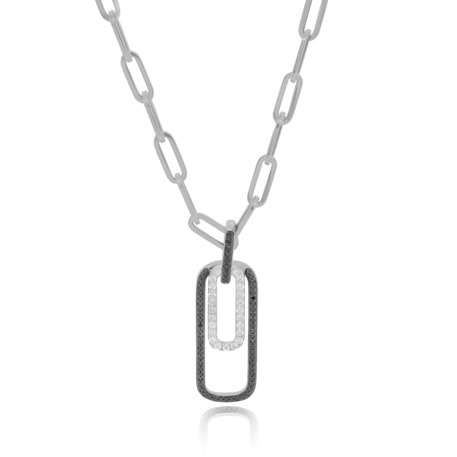 Oval Link Necklace with Black and White Diamonds