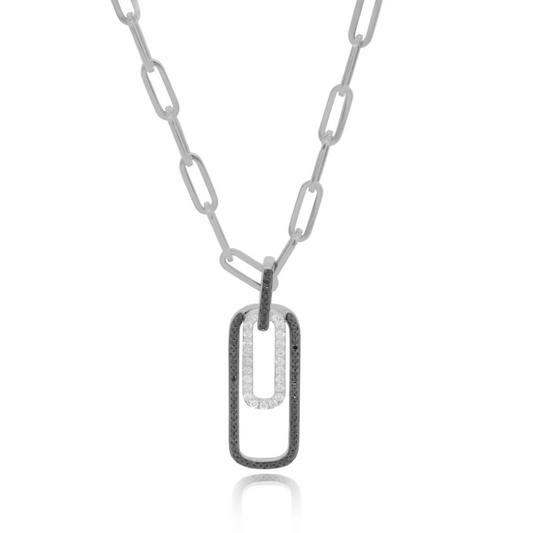 Oval Link Necklace with Black and White Diamonds