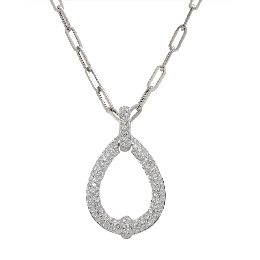 Pave Teardrop Necklace in White Gold