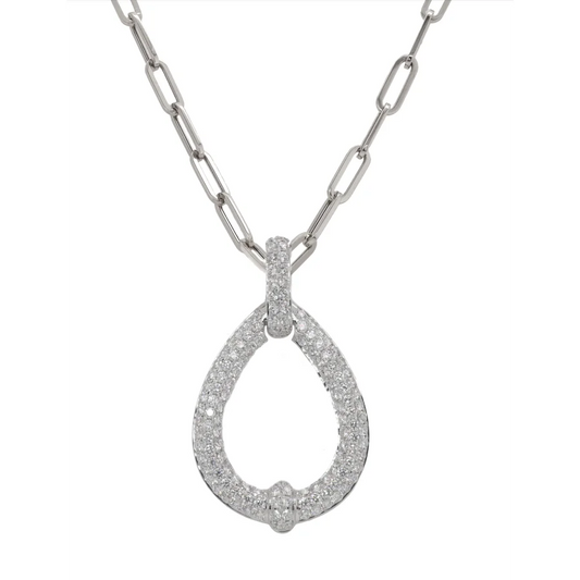Pave Teardrop Necklace in White Gold