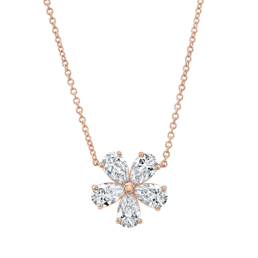 Pear Diamond Shaped Flower Pendant in Rose Gold - womens
