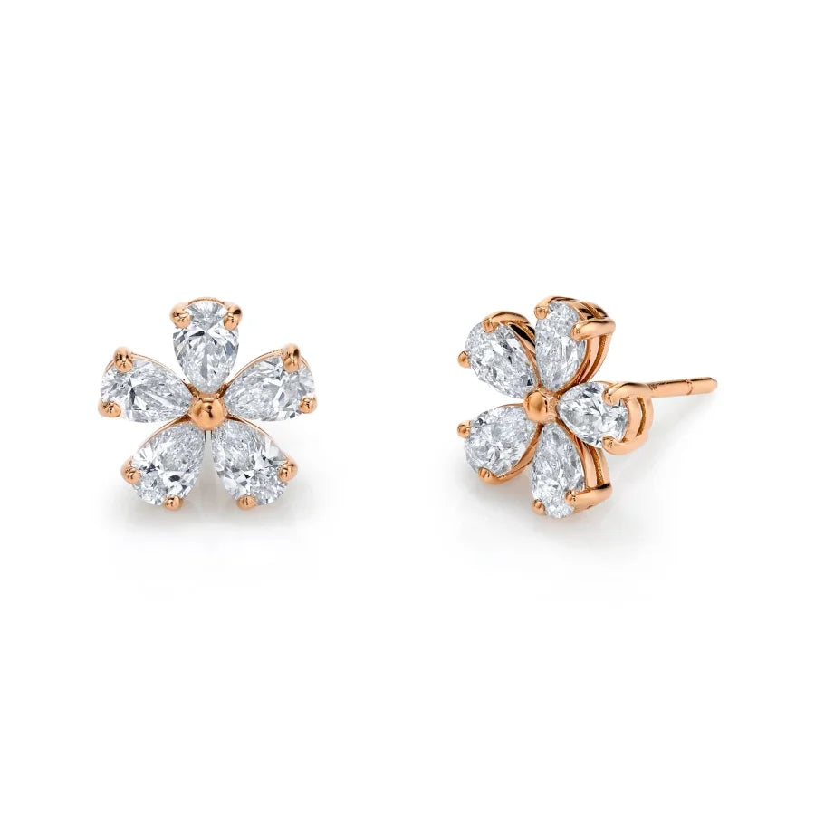 Pear Shaped Diamond Flower Studs - Womens earrings