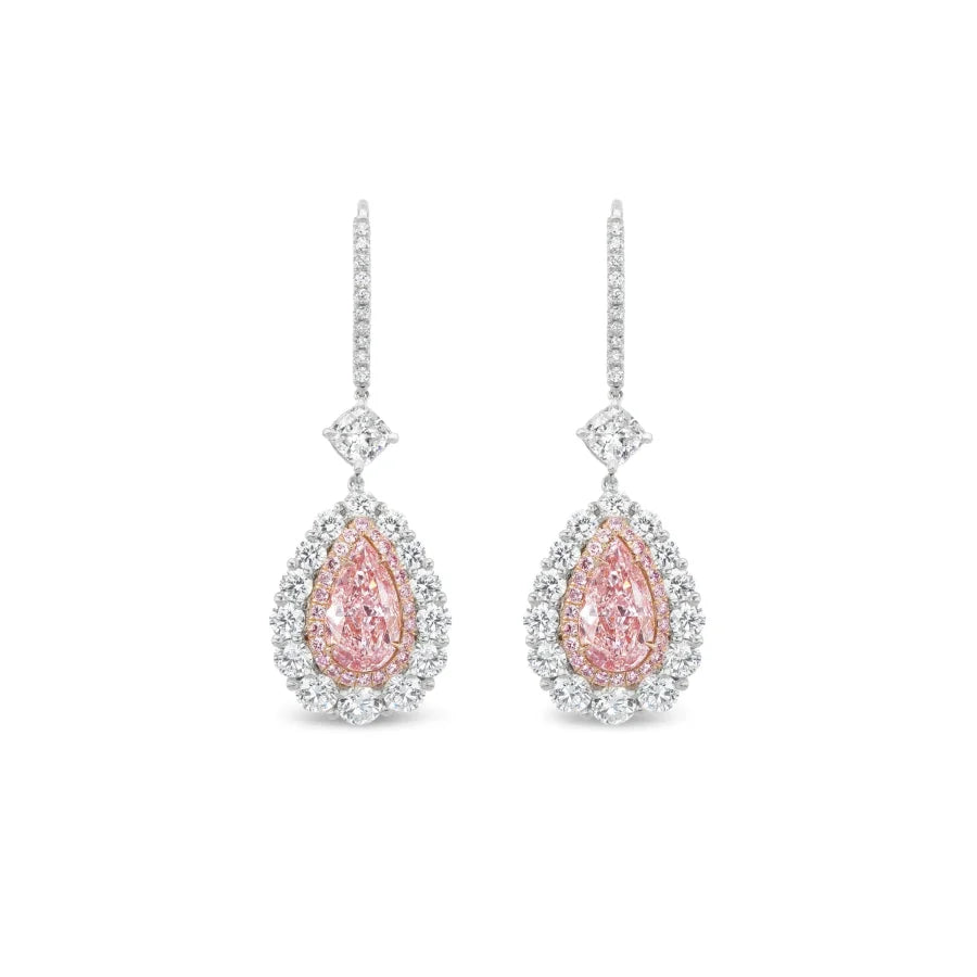Platinum and 18K Rose Gold Pink Diamond Drop Earrings -