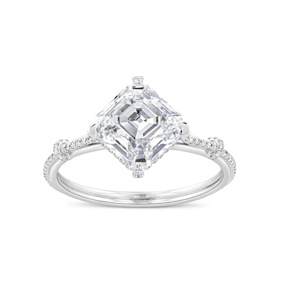 Platinum Asscher and Round Diamond Engagement Ring - women’s