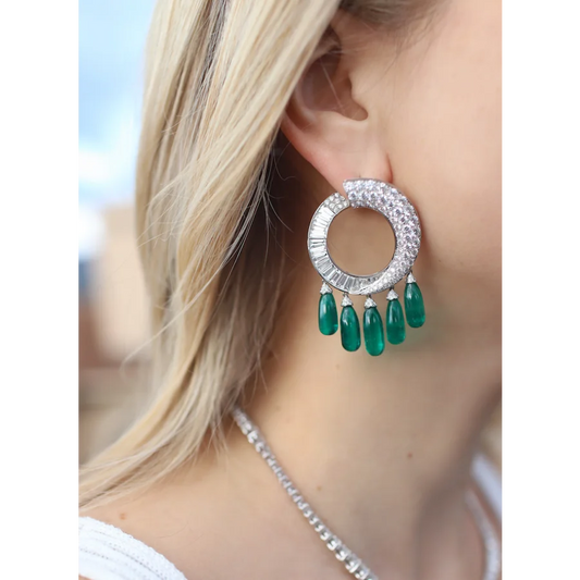 Platinum Chandelier Emerald and Diamond Earrings - women’s