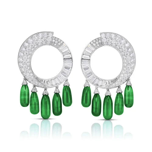 Platinum Chandelier Emerald and Diamond Earrings - women’s