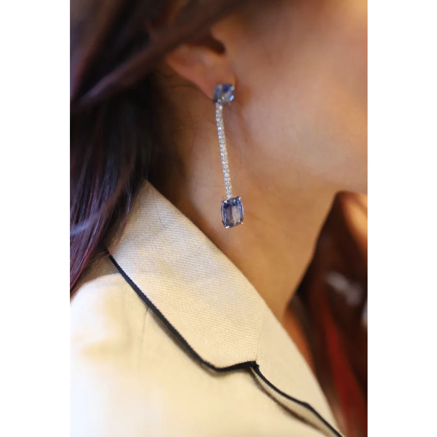 Platinum Drop Sapphire and Diamond Earrings - women’s
