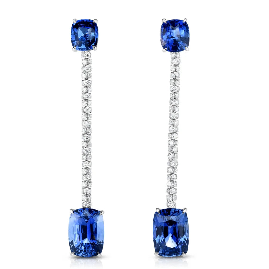 Platinum Drop Sapphire and Diamond Earrings - women’s