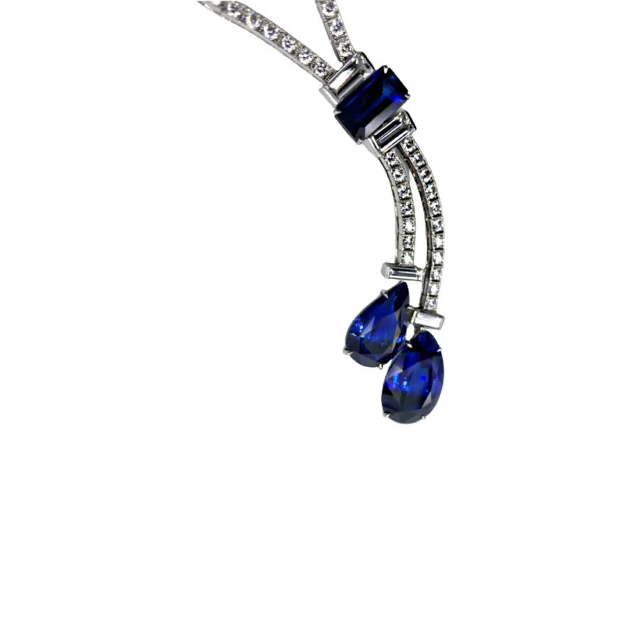 Platinum Sapphire and Diamond Drop Necklace - womens