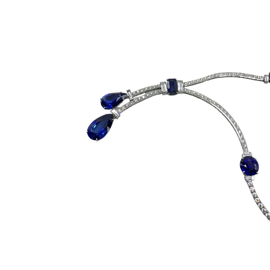 Platinum Sapphire and Diamond Drop Necklace - womens