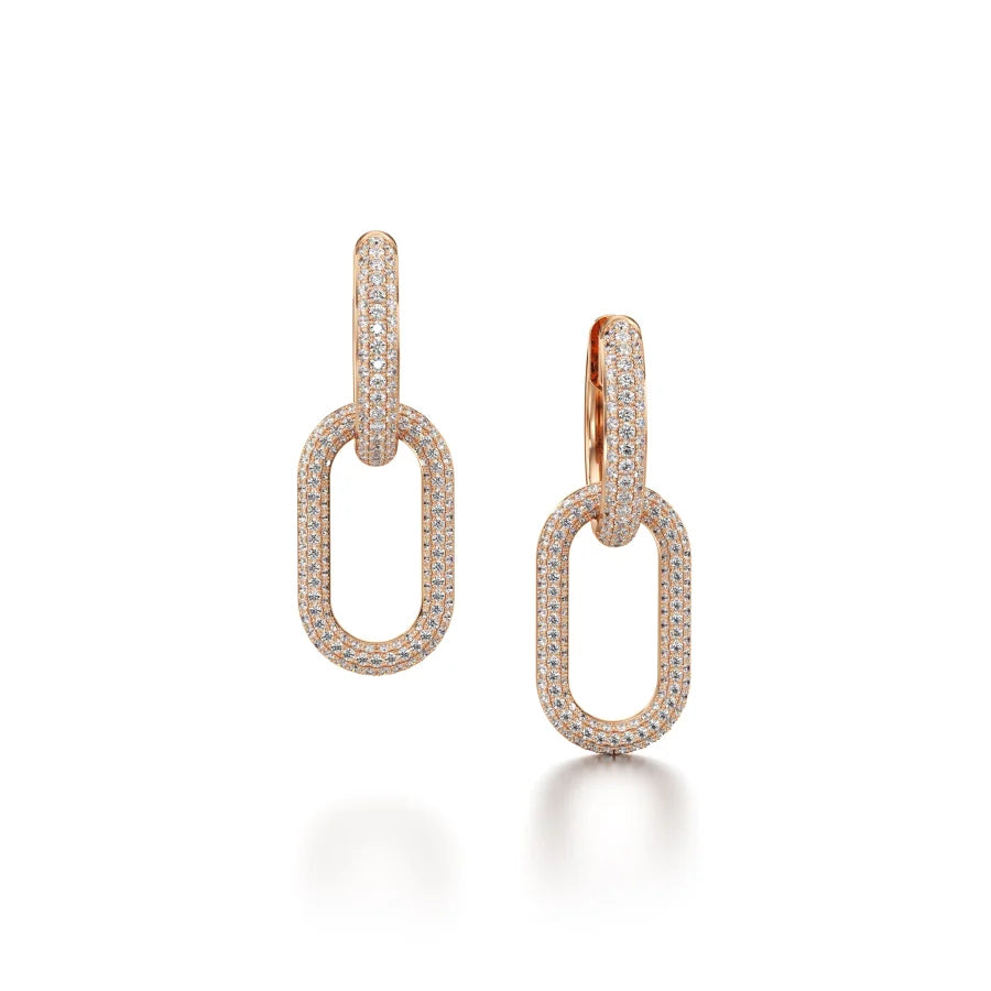 Rose Gold Full Diamond Pave Link Earrings - women’s earrings