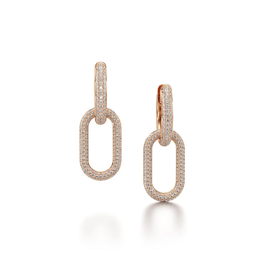Rose Gold Full Diamond Pave Link Earrings - women’s earrings
