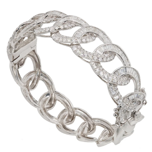 Round and Baguette Diamond Oval Link Bracelet