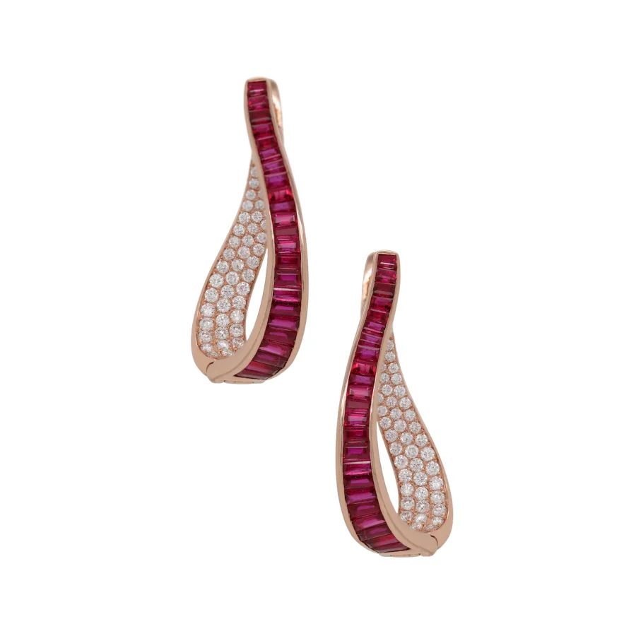 Ruby and Diamond Earrings Twisted Hoop Earrings