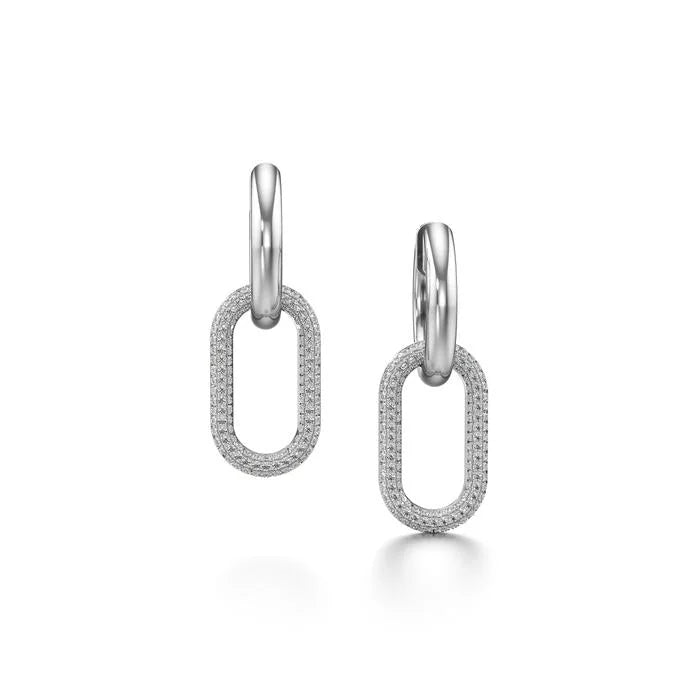 White Gold and Diamond Pave Link Earrings - Womens earrings