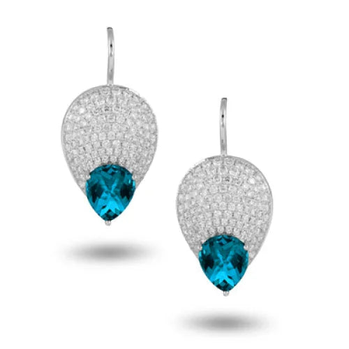 White Gold Blue Topaz Diamond Earrings - Womens earrings