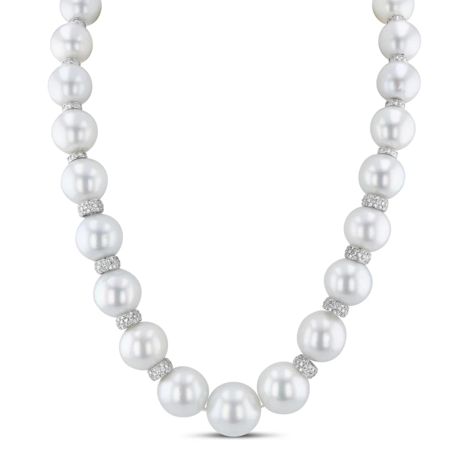 White South Sea Pearl and Diamond Necklace - womens necklace