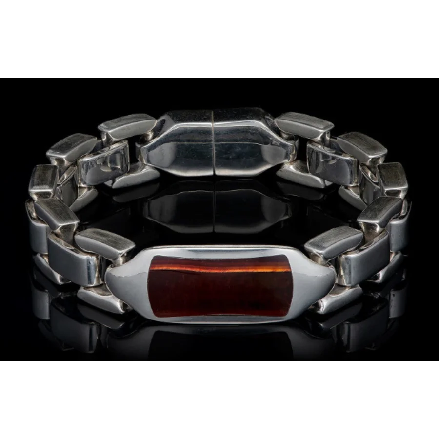 William Henry Sterling Silver Red Tiger Eye Bracelet - Mens