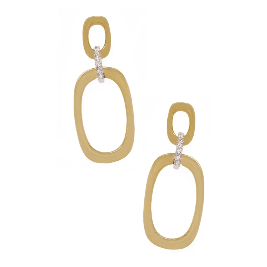 Yellow Gold Abstract Oval Drop Earrings