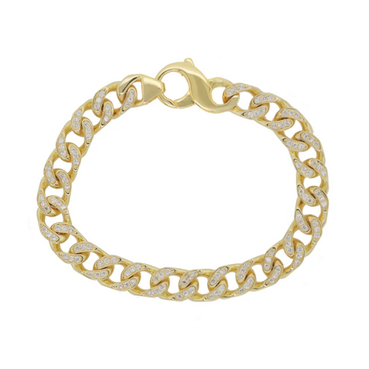 Yellow Gold Diamond Cuban Chain Bracelet