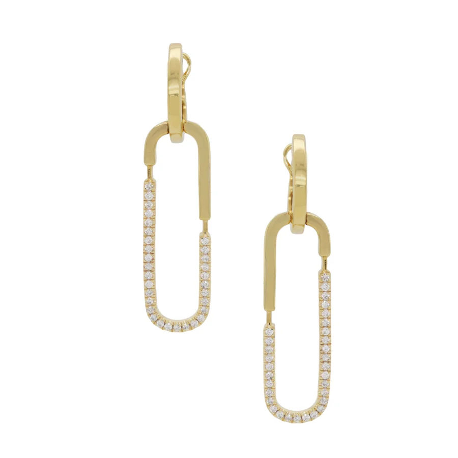 Yellow Gold Diamond Paperclip Earrings